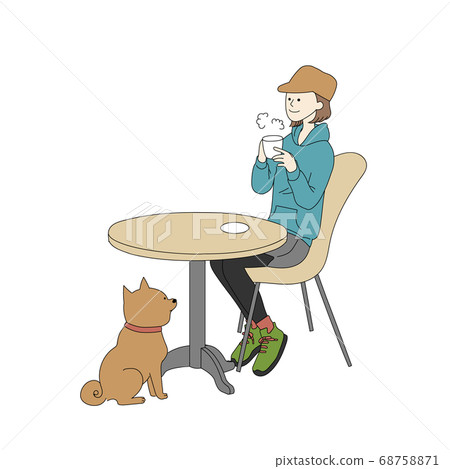 在一家狗咖啡館喝茶的女人 在一家狗咖啡館喝茶的女人 68758871