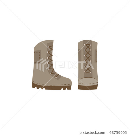 High hikers or rain boots in military style flat vector illustration isolated. High hikers or rain boots in military style flat vector illustration isolated. 68759903