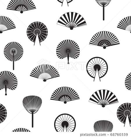 Seamless pattern with oriental asian fans black icons, vector illustration. Seamless pattern with oriental asian fans black icons, vector illustration. 68760339