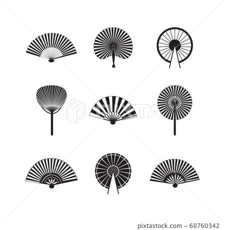 Black Asian fan icon set isolated on white background 68760342