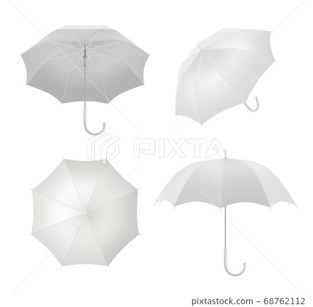 Realistic umbrellas. Rain protection symbol umbrella in various view points vector blank template Realistic umbrellas. Rain protection symbol umbrella in various view points vector blank template 68762112