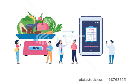 Healthy food and diet planning with people flat vector illustration isolated. 68762835