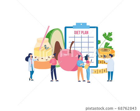 Healthy food and diet planning with people flat vector illustration isolated. Healthy food and diet planning with people flat vector illustration isolated. 68762843