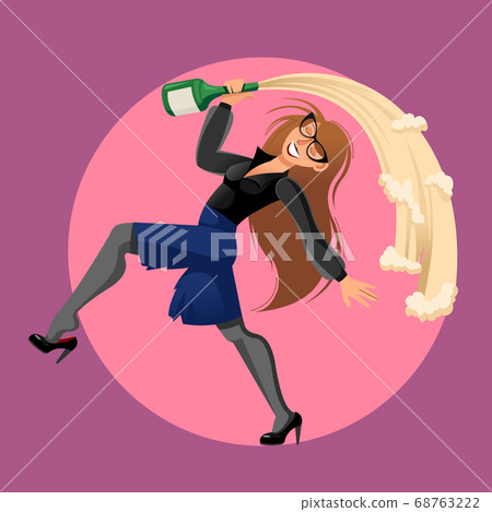 Cartoon Color Character Drunk Woman and Office Concept. Vector 68763222