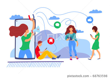 Cartoon Color Characters People and Influencer Advertising Marketing Concept. Vector 68763598