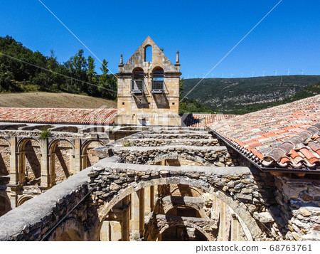 Aerial view of the abandoned abbey of Santa Maria de RIoseco. Aerial view of the abandoned abbey of Santa Maria de RIoseco. 68763761
