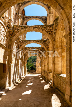 View of the abandoned abbey of Santa Maria de Rioseco. View of the abandoned abbey of Santa Maria de Rioseco. 68763763