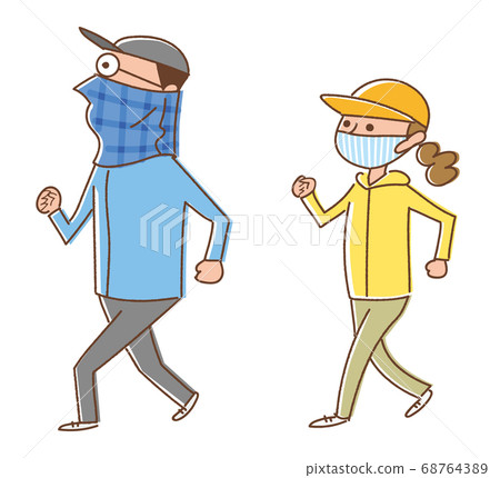Person walking with a mask on Person walking with a mask on 68764389