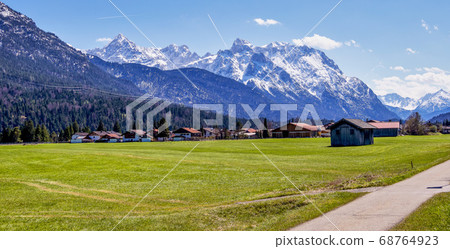 Wetterstein mountains. View from Wallgau, Bavaria, Wetterstein mountains. View from Wallgau, Bavaria, 68764923