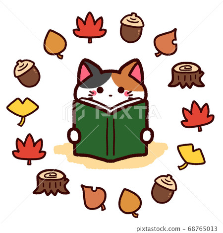 Autumn in Reading Cat character reading a book 68765013