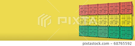 Cargo containers compose the flag of Bolivia on yellow background, 3D rendering 68765592
