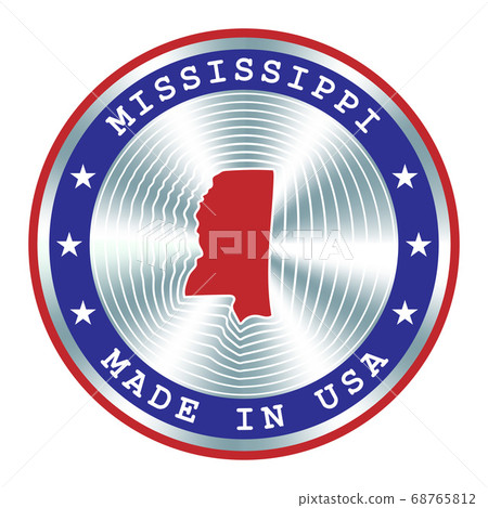 Made in Mississippi local production sign, sticker, seal, stamp. Round hologram sign for label design and national marketing Made in Mississippi local production sign, sticker, seal, stamp. Round hologram sign for label design and national marketing 68765812