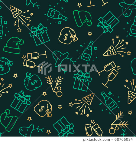 Green and gold Christmas seamless pattern with... - Stock Illustration ...