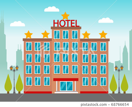 Hotel building in city space on flat syle 68766654