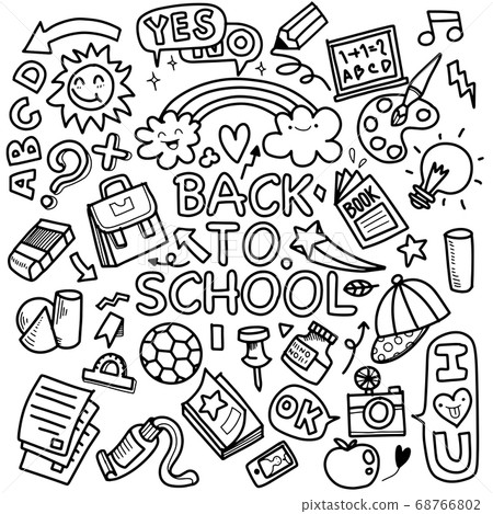 Funny Pattern With School Supplies And Creative - Stock Illustration 