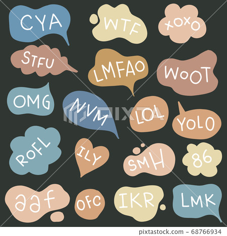 Bubble talk phrases hand draw set . Online slang 68766934