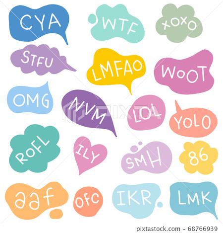 Bubble talk phrases hand draw set . Online slang 68766939