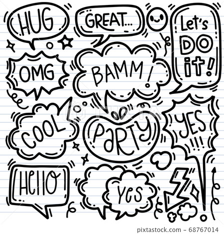 Hand drawn background set of cute speech bubble 68767014