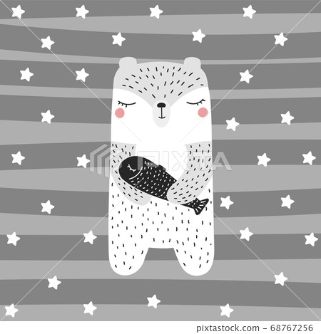 Cute polar bear with fish Scandinavian style for 68767256