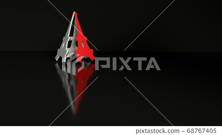 Eiffel tower on black background with reflections. 68767405