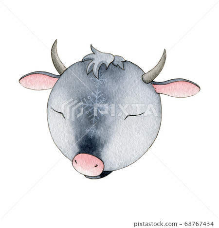 Funny cartoon bull or cow watercolor illustration. Funny cartoon bull or cow watercolor illustration. 68767434
