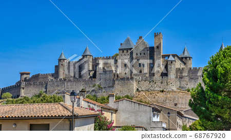 View of famous old castle of Carcassonne in 68767920