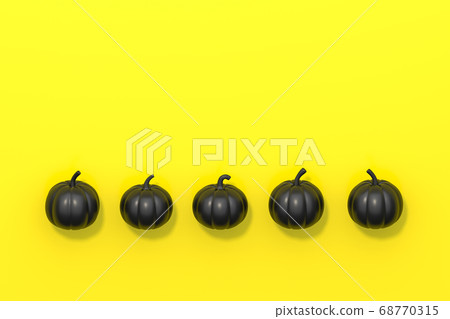 Black Halloween pumpkin in row on yellow background 3d rendering. 3d illustration pumpkin for celebration Halloween event template minimal style concept. Black Halloween pumpkin in row on yellow background 3d rendering. 3d illustration pumpkin for celebration Halloween event template minimal style concept. 68770315