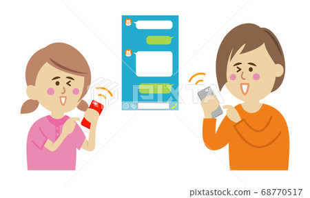Illustration image of using the message application with parents and children 68770517