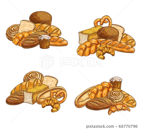 Bakery shop bread and pastry sketch vectors Bakery shop bread and pastry sketch vectors 68770796