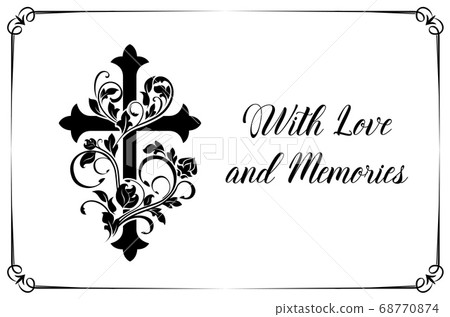 Funeral vector card with cross and floral ornament 68770874