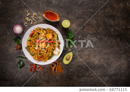 Vegetarian tofu asian food background with various 68771115