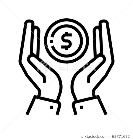 hands holding coin line icon vector illustration 68771622