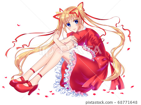 Blonde Girl In Red One Piece Stock Illustration