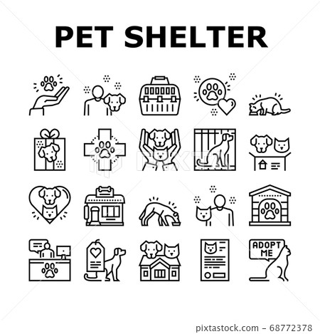 Animal Pet Shelter Collection Icons Set Vector 68772378