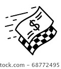 Fast moving dollar banknote and checkered start flag. Fast money, new business start 68772495