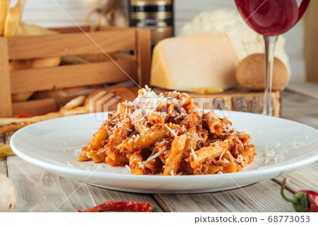 Italian penne pasta bolognese beef and parmesan Italian penne pasta bolognese beef and parmesan 68773053