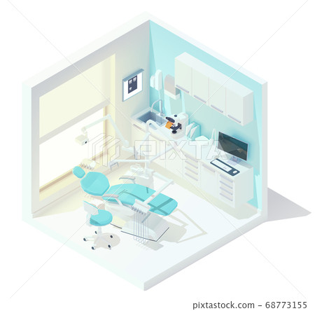 Vector isometric low poly dental office Vector isometric low poly dental office 68773155