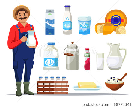 Smiley milkman and attribute set isolated on white Smiley milkman and attribute set isolated on white 68773341