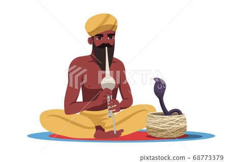 Bearded indian snake charmer isolated on white Bearded indian snake charmer isolated on white 68773379