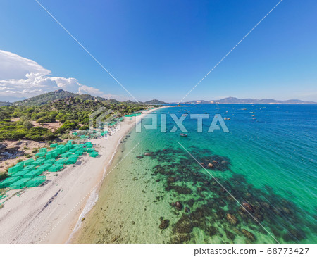 Lots of marine farms in a blue sea water. Sea farming concept 68773427