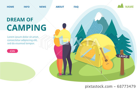 Summer travel at nature, camping dream vector illustration. People cartoon character dream about vacation trip. lifestyle design. 68773479