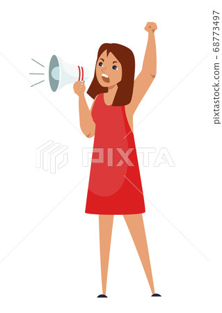 Vector character woman with megaphone protesting 68773497