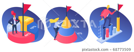 Business people achievement with percentage graph, success finance growth to goal vector illustration. Corporate marketing diagram 68773509
