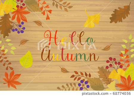Autumn leaves image wood grain background frame material 68774036