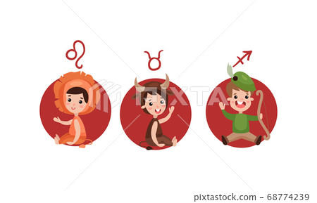 Cute Kid Characters Depicting Zodiac Sign or Astrological Sign Vector Illustration Set Cute Kid Characters Depicting Zodiac Sign or Astrological Sign Vector Illustration Set 68774239