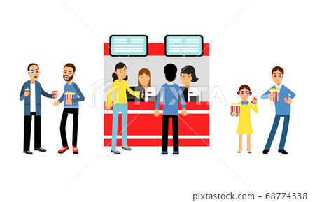 People Characters Holding Popcorn and Waiting for Movie Start in Cinema Hall Vector Illustration Set People Characters Holding Popcorn and Waiting for Movie Start in Cinema Hall Vector Illustration Set 68774338