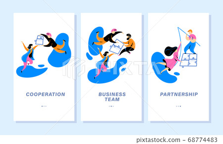 Mobile app page design template. Business team, 68774483