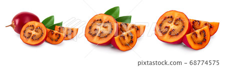 Fresh tamarillo fruit with leaves isolated on white background, Set or collection 68774575