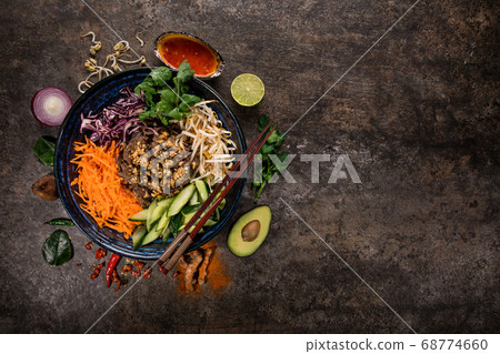 Bun bo nam bo asian food background with various 68774660