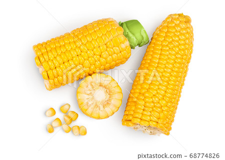 ear of corn isolated on a white background. Clipping path. Top view. Flat lay ear of corn isolated on a white background. Clipping path. Top view. Flat lay 68774826